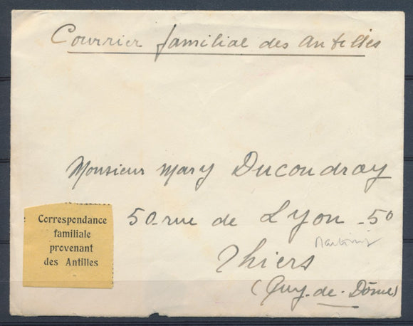 1940-45 MARTINIQUE rare étiquette Correspondance Familiale des antilles P2840