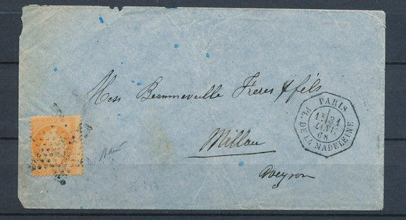 1868 Env. N°23 Paris Cachet Octogonal Etoile 3 Madeleine SEINE PARIS(60) P2855