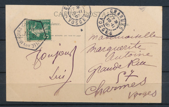 1907 CP 5c vert semeuse obl Cachet hexagonal RAR Bainville aux miroirs SUP P2857