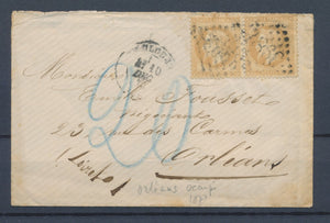 1870 enveloppe pr Orléans alors occupé avec Taxe 20c au crayon. Sup. rare P2956