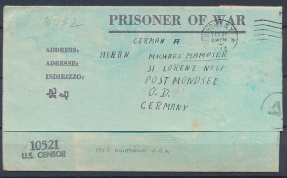 1944 Lettre US Prisonnier de Guerre Allemand Camp de Huntsville New york P2964