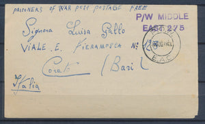 1943 Lettre en FM Prisonnier Italien Obl POW EAC Afrique Orientale RARE P2971