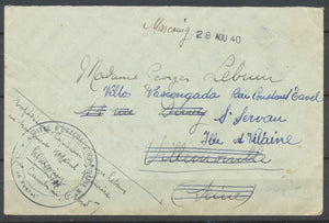 1940 Env. cachet Hôpital d'évacuation militaire de Marcoing à St Servan P2986