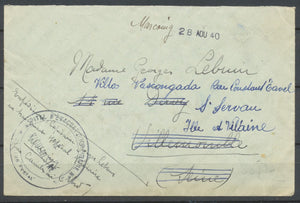 1940 Env. cachet Hôpital d'évacuation militaire de Marcoing à St Servan P2986