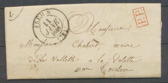 1848 Lettre CAD TYPE 13 FREJUS en Port payé VAR DEPARTEMENT 78 TB P3042