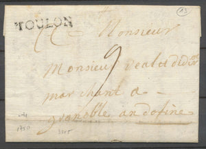 1750 Lettre en PD Marque linéaire LENAIN N°4 TOULON 33x5mm VAR (78) P3046