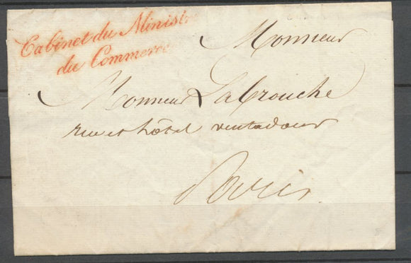 1829 Lettre en Franchise Cabinet du Ministre du Commerce Rouge Sup. P3078