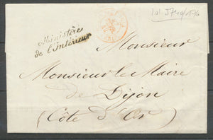 1842 Lettre Franchise Ministère de l'Intérieur + cachet rouge P3113