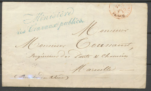 1840 Lettre Franchise Ministère des Travaux publics + Cachet rouge P3115
