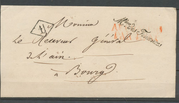 1826 Lettre Franchise Ministère des Finances + tampon rouge P3123