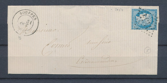 1872 Lette N°60 Obl GC 3454 + CAD T17 SOUPPES SEINE&MARNE(73) SUP. P3180