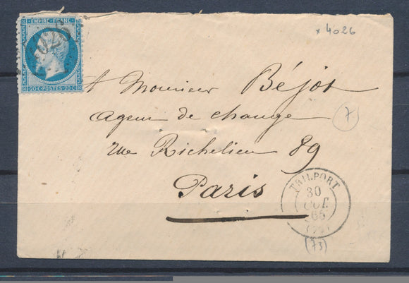 1865 enveloppe N°22 Obl GC 4026 + CAD T15 TRILPORT SEINE&MARNE(73) TB P3181