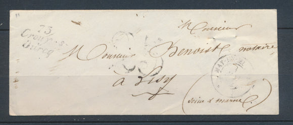 1852 env. Cursive 73 Crouy-s-ourcq + CAD T15 MAY SEINE&MARNE(73) TB. P3213