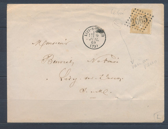 1869 env. N°28 Obl GC 2065 LIZY-S-OURCQ + BR E LE GUE SEINE&MARNE(73) P3217