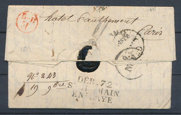 1829 Lettre Déboursé DEB.72/St GERMAIN/EN LAYE 39x16 SEINE&OISE (72) Sup P3340