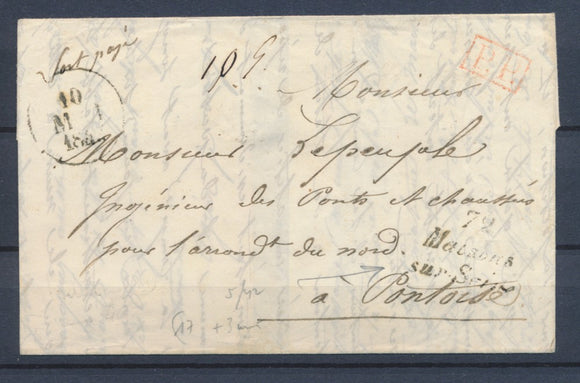 1842 Lettre Cursive 72/Maisons/sur-Seine + dateur A en PP SEINE&OISE(72) P3504
