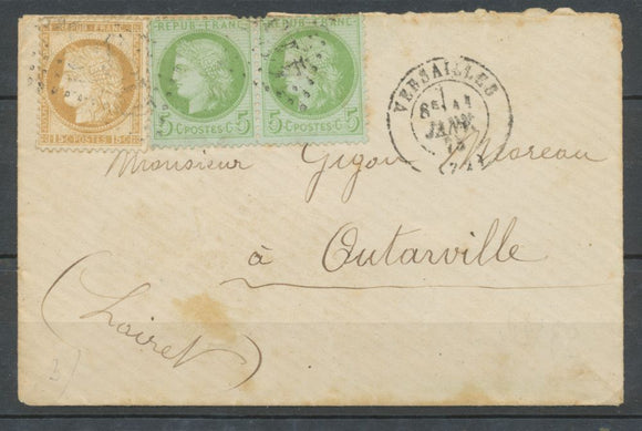 1875 env affranchissement mixte à 25 cts CAD T17 Versailles/Outarville P3599