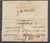 1817 Marque des PO déboursé DEB 65 DE PERPIGNAN en rouge Superbe. P3675