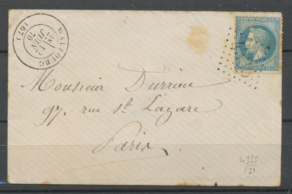 1870 Lettre N°29 Obl GC4335 WALBOURG + CAD T17 très rare avant l'annexion P3679