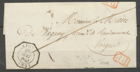 1842 Lettre Cachet d'essai Octogonal LYON Type 2 - 68 RHONE LOIRE SUP P3689