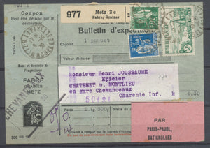 1936 Bulletin d'expédition , Fiscal 50c + 1f80 Paix +2f rivière bretonne P3753