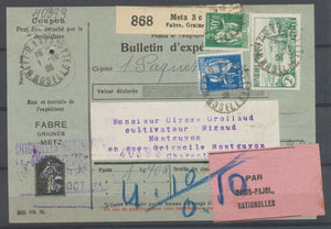 1936 Bulletin d'expédition , Fiscal 50c + 1f80 Paix +2f rivière bretonne P3754