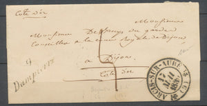 1839 Lettre Cursive 9 dampierre + Grand Cad ARCIS-SUR-AUBE Superbe Signée P3789