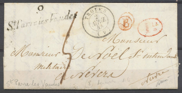 1844 Lettre Marque 9 St Parre-les-Vaudes + B rouge Champlatat - 9 AUBE P3793