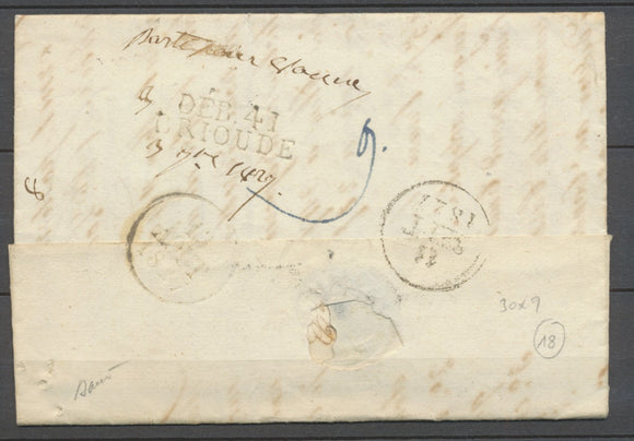 1827 Lettre Déboursé DEB41 BRIOUDE 30x9mm - HAUTE-LOIRE Signée Superbe. P3827