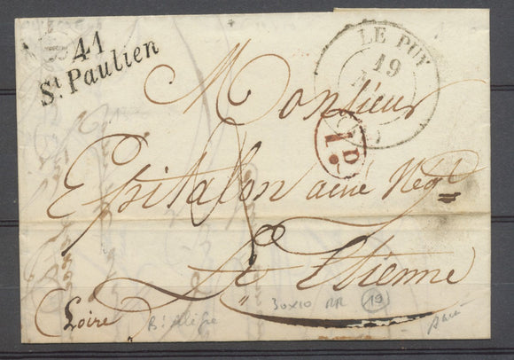 1810 Lettre Cursive 41 St Paulien 30x10mm+ CAD T13 LE PUY + B : Allègre RR P3829