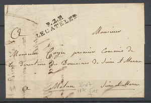 1825 Lettre en port payé P2P LE CATELET 36x7mm AISNE Superbe. P3883