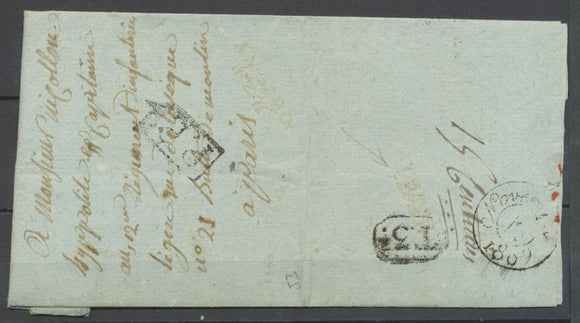 1809 Lettre Marque linéaire P2P ORIGNY + P.PAYE au dos, rouge pâle RARE P3888