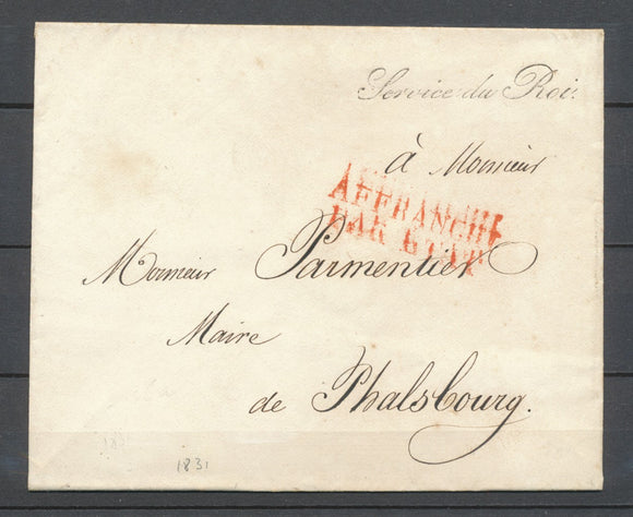 1831 Lettre en Franchise Service du R O I en noir, type rare. Superbe. P3904