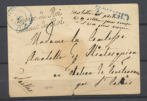 1840 Lettre en Franchise Service du R O I/Cabinet du R O I +CAD Bleu Paris P3906