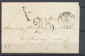 1851 Lettre Cursive 2 Vermand + C15 St Quentin SUPERBE P3921