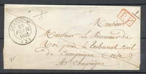 1845 Lettre oblitérée CAD T14 CHAVIGNON + PP Rouge AISNE (2) SUP. P3931