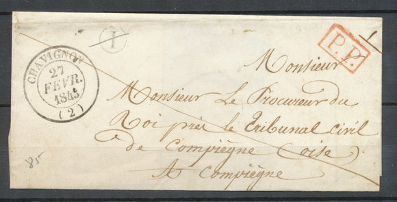 1845 Lettre oblitérée CAD T14 CHAVIGNON + PP Rouge AISNE (2) SUP. P3931