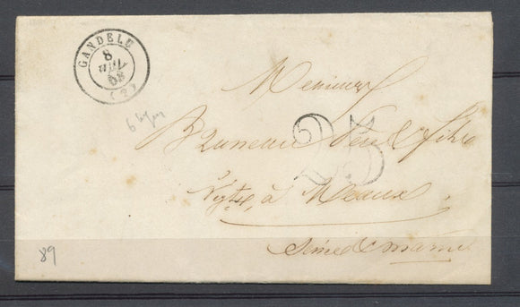 1853 Lettre oblitérée CAD T15 GANDELU 6ème jour AISNE (2) SUP. P3935