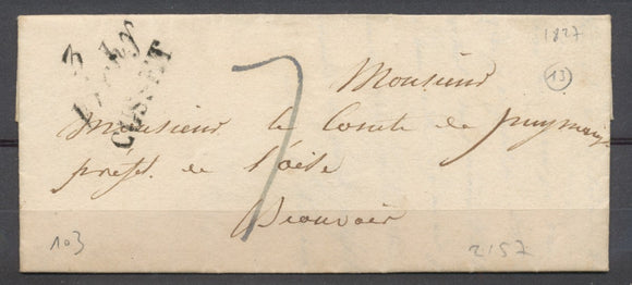 1827 Lettre cursive double 3 Vichy CUSSET ALLIER(3) TB. P3947
