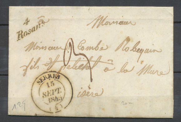 1845 Lettre Cursive 4 Rosans + CAD T14 SERRES HAUTES-ALPES(4) SUP P3955