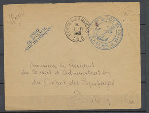 1949 Lettre Aviso de 2eme Classe CDT DE PIMODAN + POSTE AUX ARMEES TOE P4009