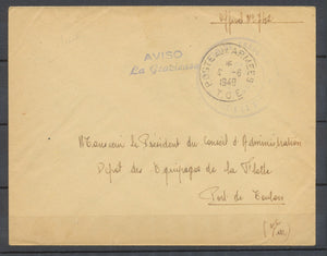 1949 Lettre Aviso LA GRACIEUSE + POSTE AUX ARMEES TOE P4010