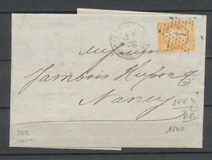 1874 Lettre N°38 40c orange obl étoile 1 avec SEE 2 Fils au dos du timbre P4015