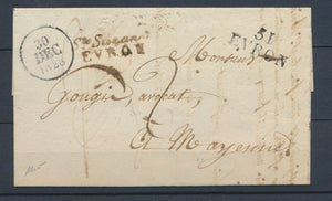 1828 Lettre Cursive Double 51/Ste Suzanne/EVRON + 51 EVRON MAYENNE RARE P4059