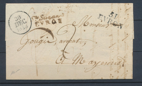 1828 Lettre Cursive Double 51/Ste Suzanne/EVRON + 51 EVRON MAYENNE RARE P4059