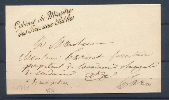 1830 Lettre en Franchise Griffe Cabinet du Ministre des Travaux Publics P4077