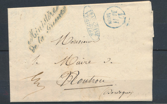 1838 Lettre en Franchise Griffe Ministère de la guerre + verif. Franchise P4091