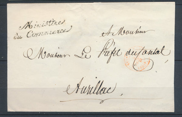 1832 Lettre en Franchise Griffe Ministère du Commerce + CAD rouge verif P4092
