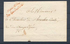 1823 Lettre en franchise avec griffe Ministère de la justice rouge. P4104