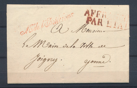1830 Lettre en Franchise Griffe Mtre de l'intérieur + Affranchi par ETAT P4112